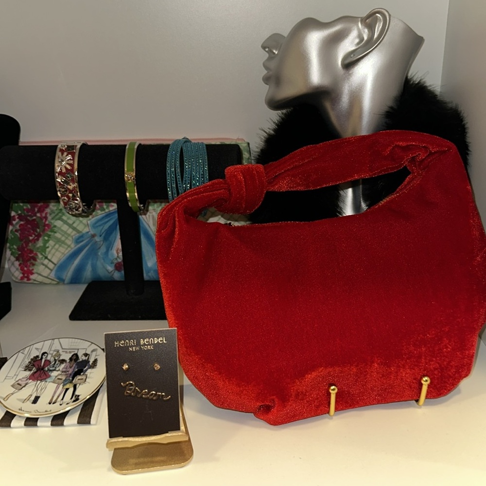 Vibrant Red Velvet Evening Bag
